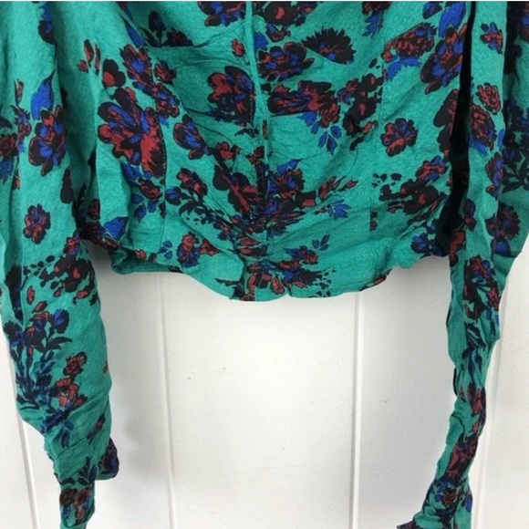 NWT Free People Hilary Print Keyhole Neck Top Green Floral Combo Medium - Picture 12 of 15